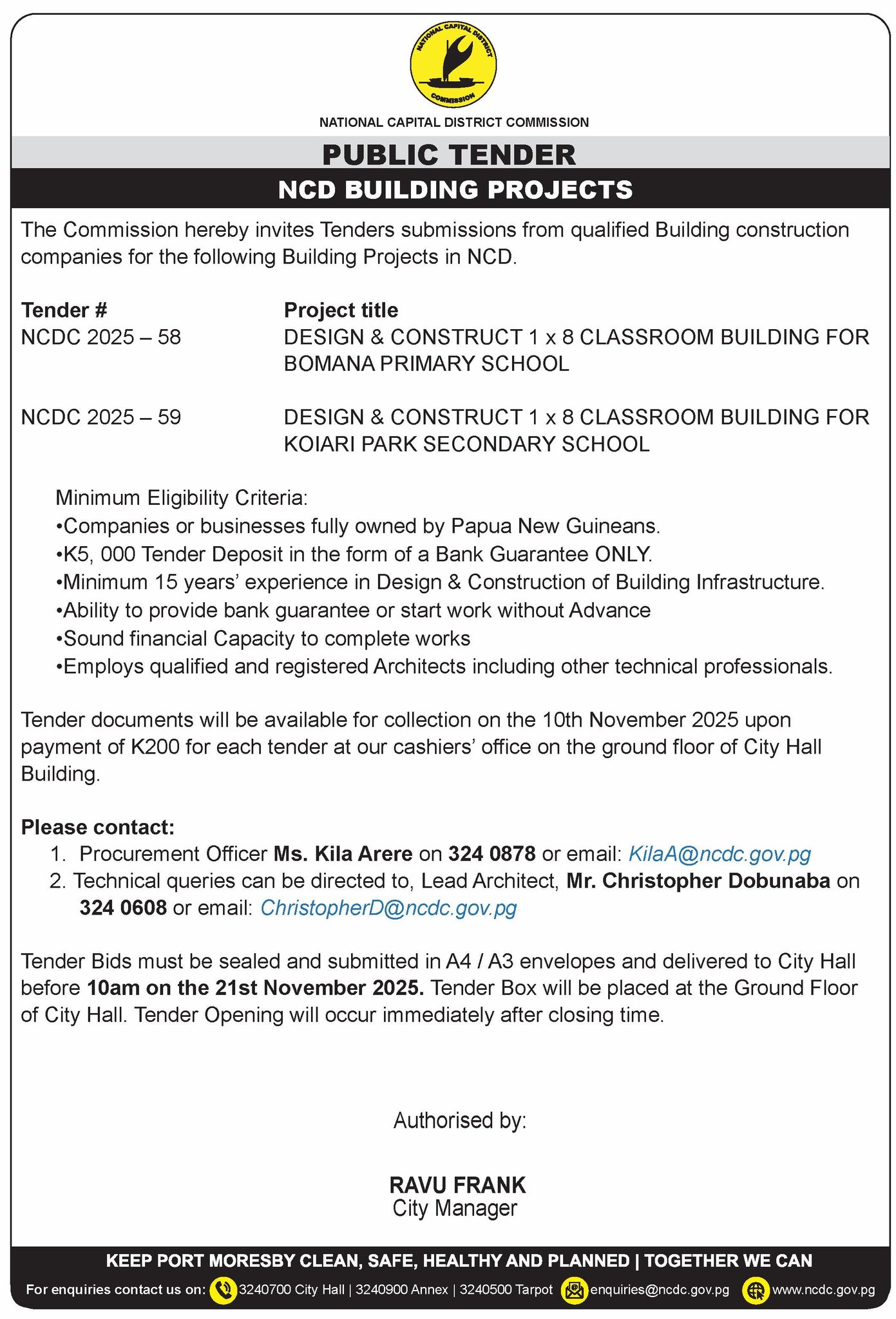 City - PUBLIC TENDER NOTICE: NCD BUILDING PROJECTS National Capital ...