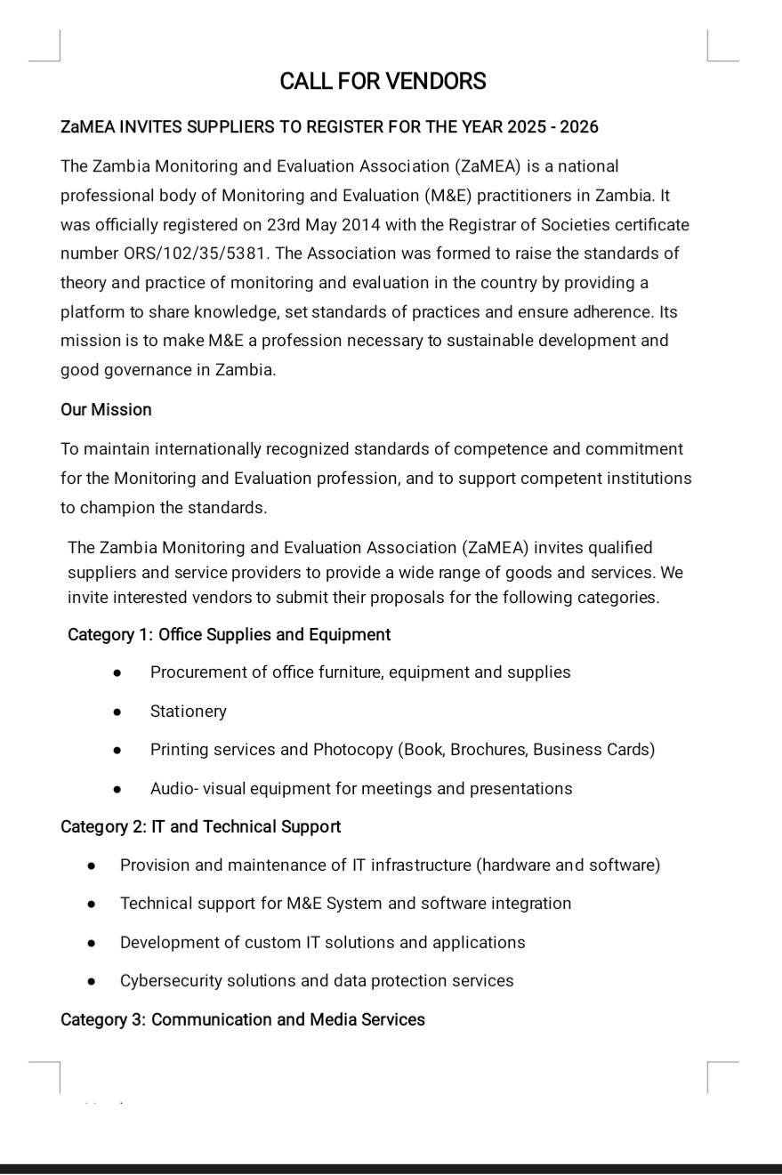 Zambia Monitoring & Evaluation Association - ZaMEA | Lusaka
