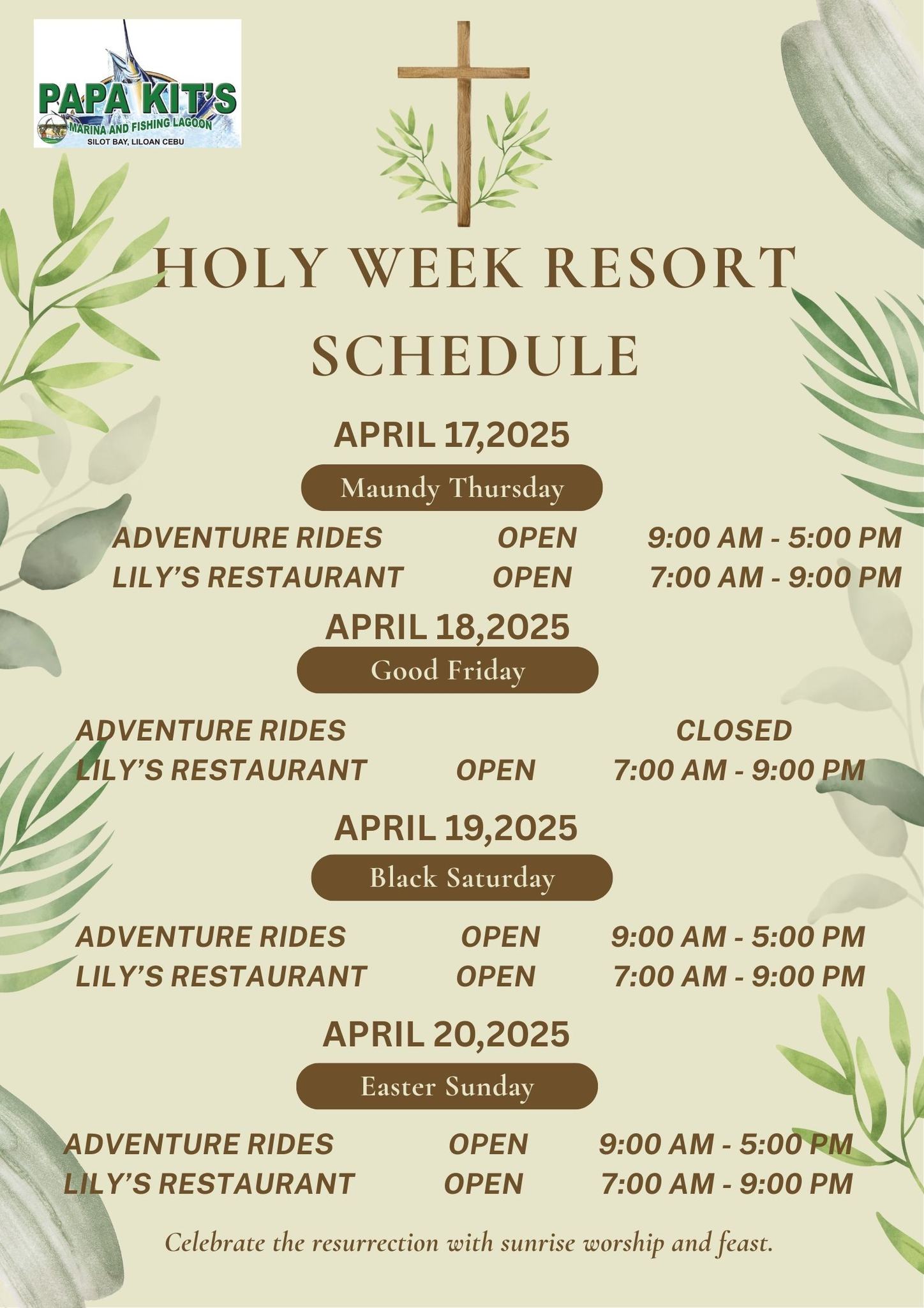 Papa - In observance of the upcoming Holy Week, please be guided with ...
