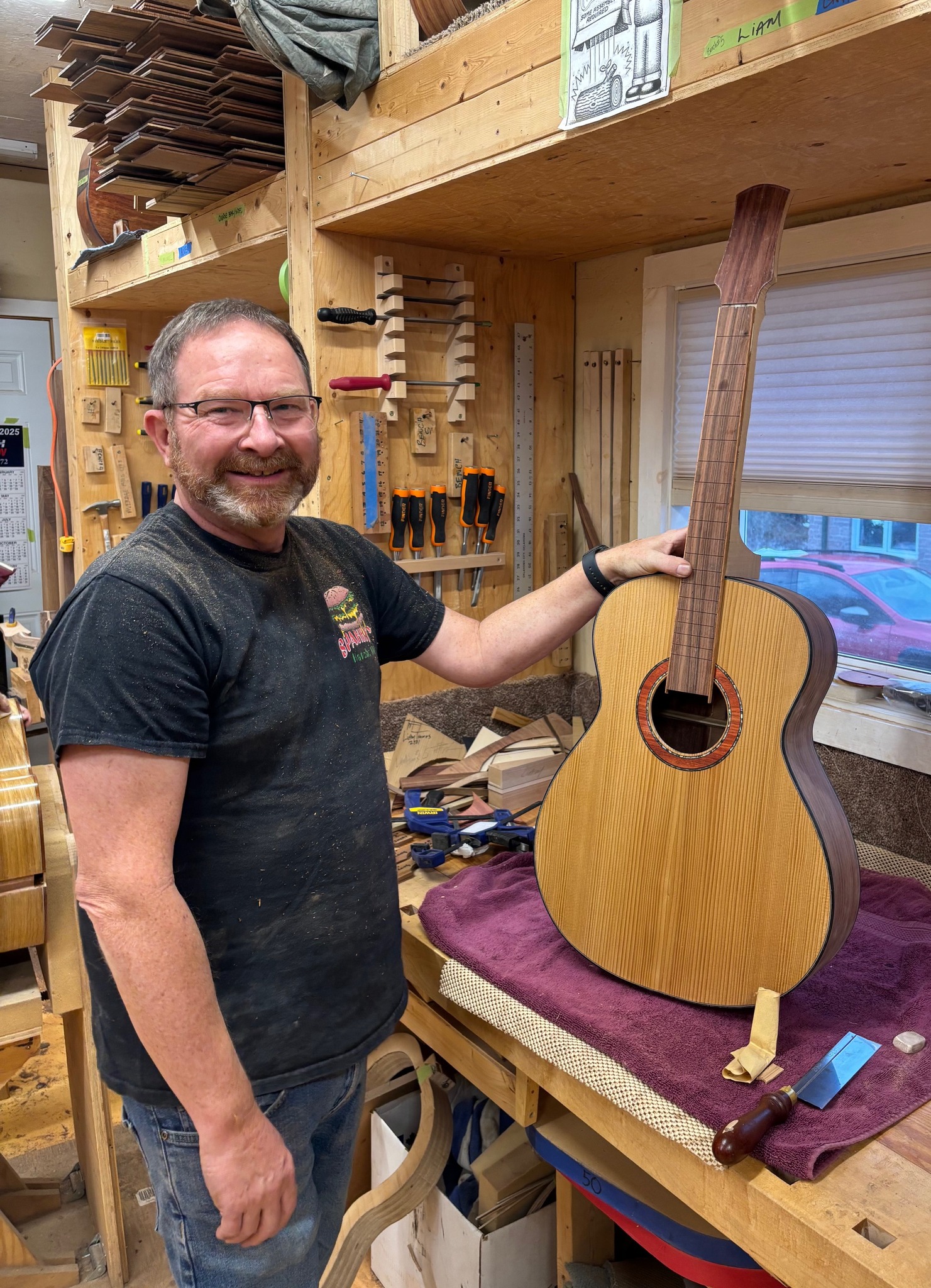 Blackwood - Liam is happy with his neck now rough fitted to the body ...