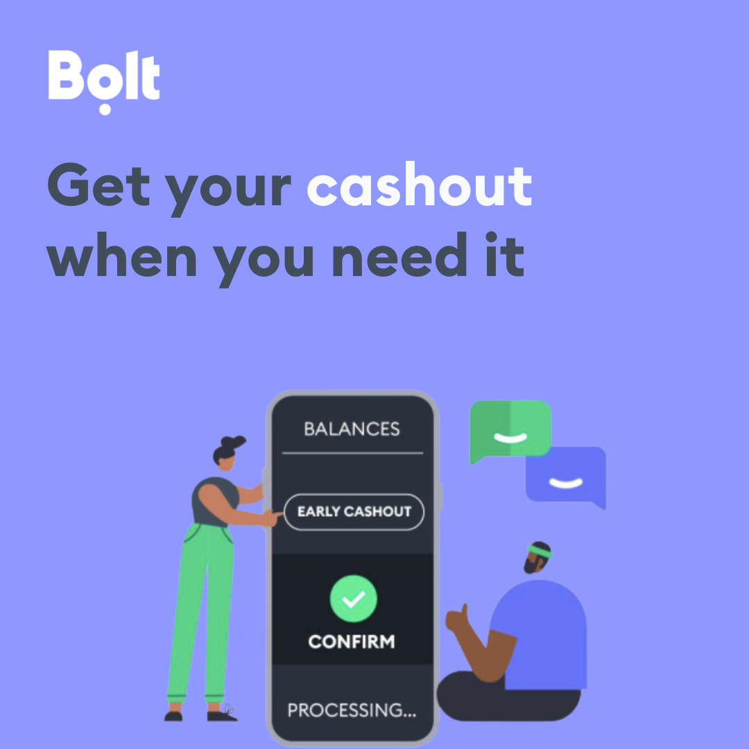 Bolt - Our drivers are now able to cash out on their card...
