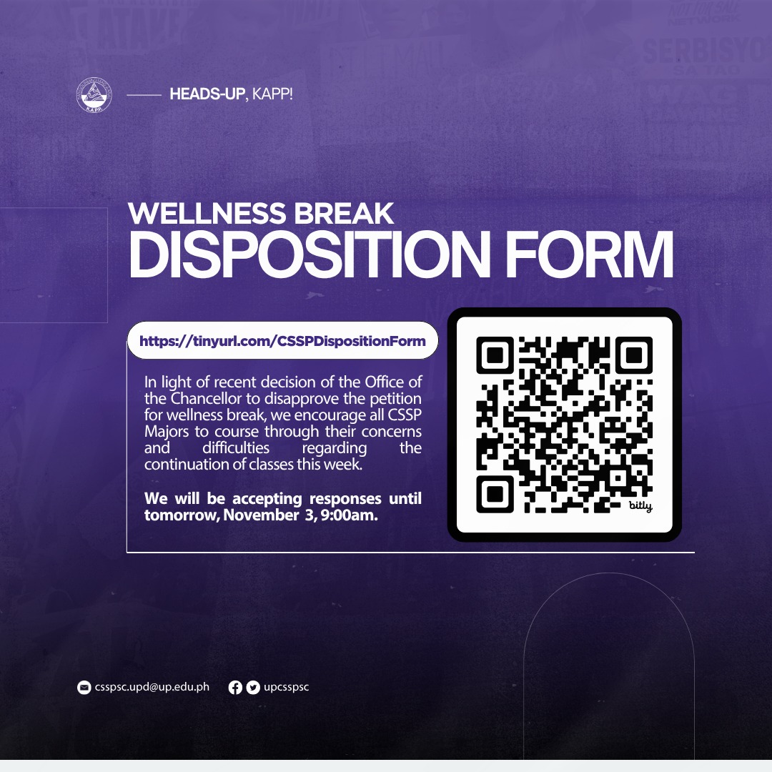 UP - #HeadsUpKAPP | CSSP Majors Disposition Check re: Wellness Break In ...