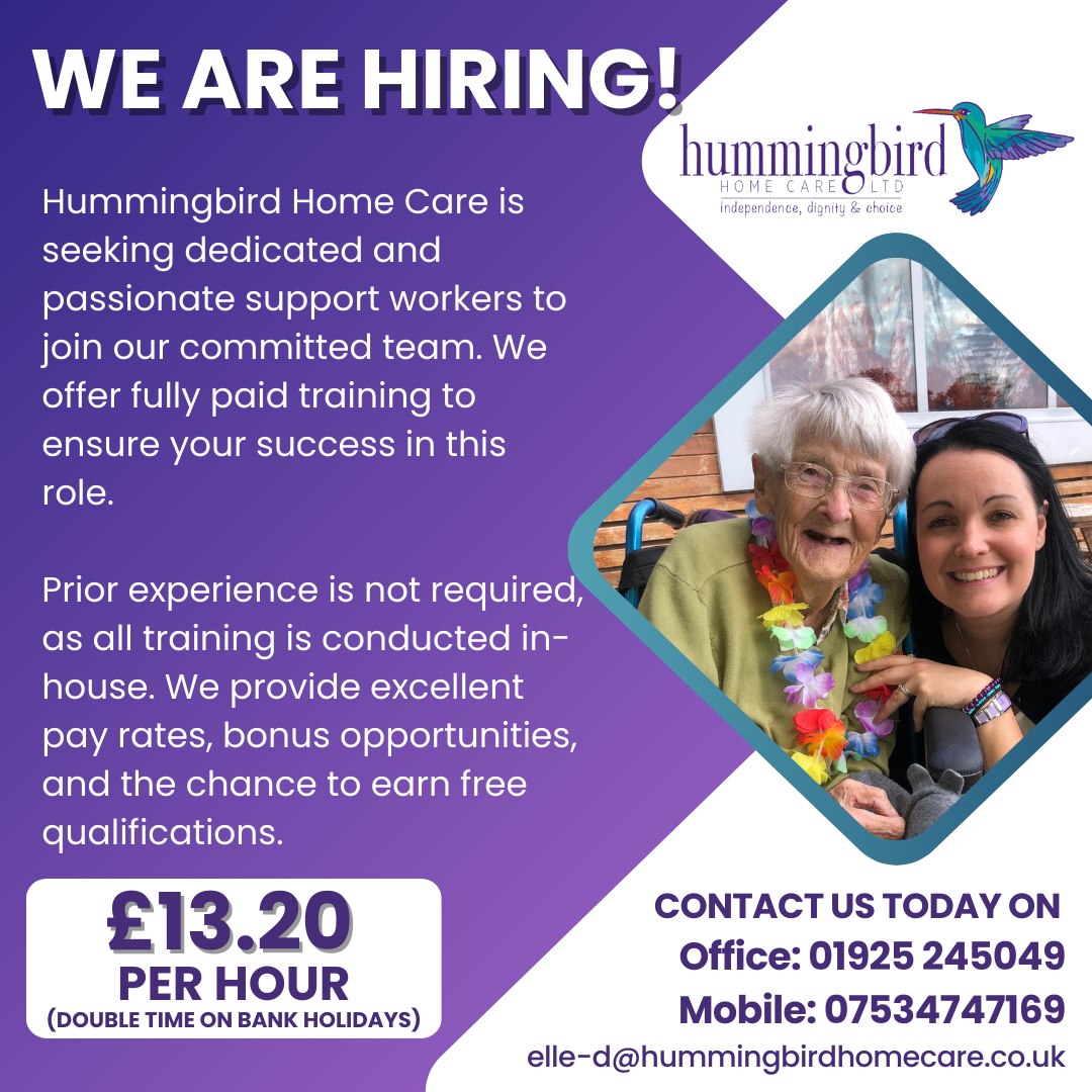 Hummingbird - We are hiring support workers to join our team, 📍Do you ...