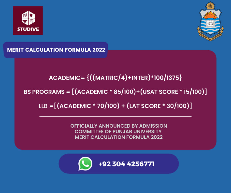 Studive - Merit calculation formula 2022 Punjab University... | Facebook