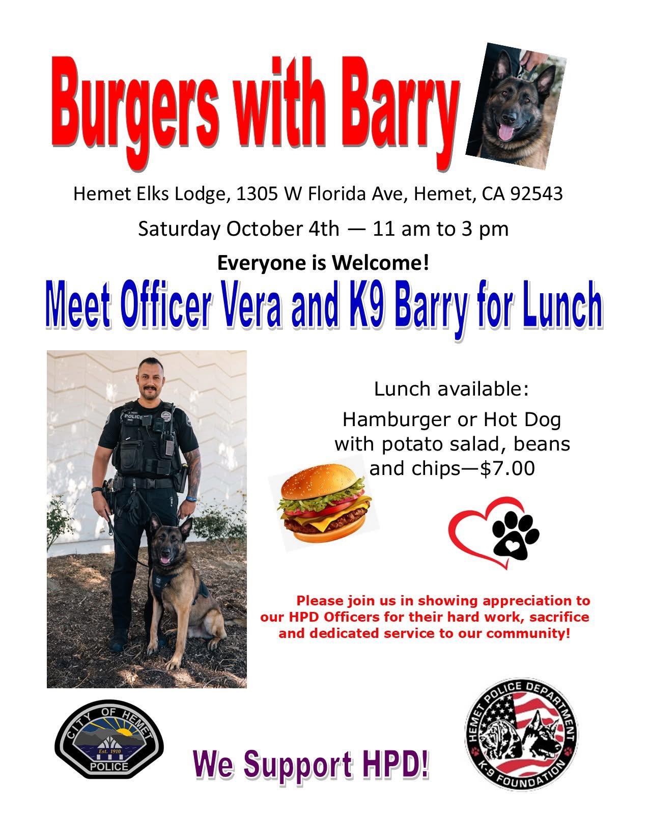 Hemet - Happening today! Come on down and meet our newest K9 Barry! 🐾 ...