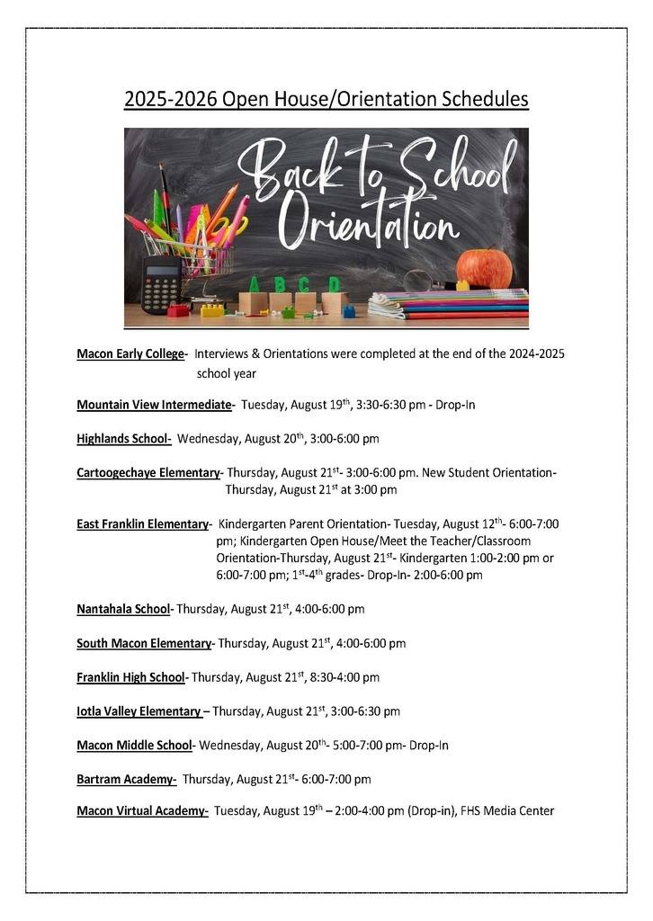 Macon - Just a reminder of our upcoming open house/orientations to kick ...