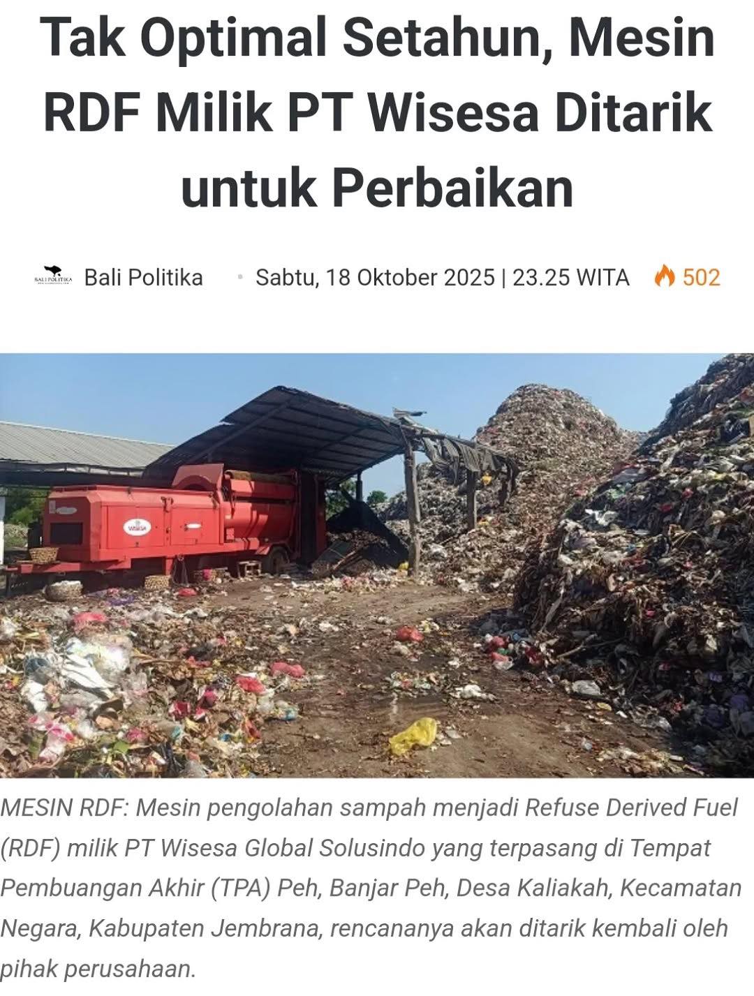 InfoBaline - Mesin pengolahan sampah menjadi Refuse Derived Fuel (RDF ...