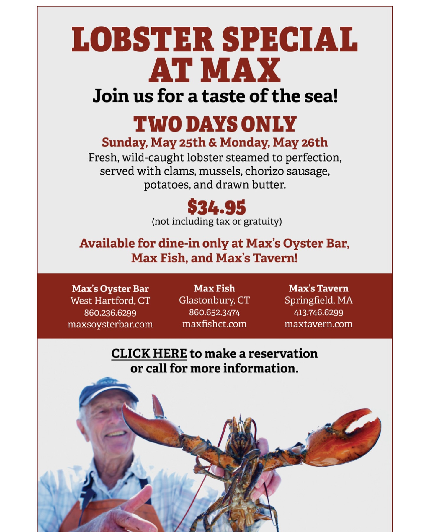 Max's - 🦞 Today & Tomorrow (May 25th & 26th) Memorial Day Weekend ...