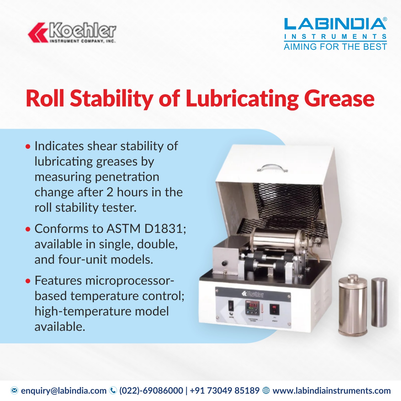 Labindia - ROLL STABILITY OF LUBRICATING GREASE TEST METHOD: Indicates ...