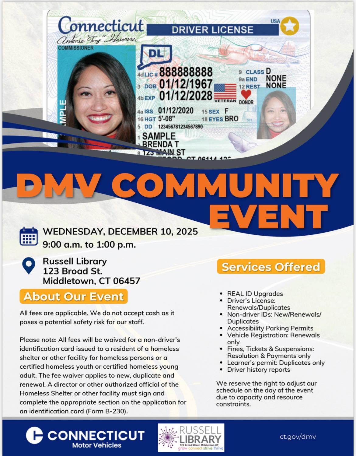 Brandon - The CT Department of Motor Vehicles is at the Russell Library ...