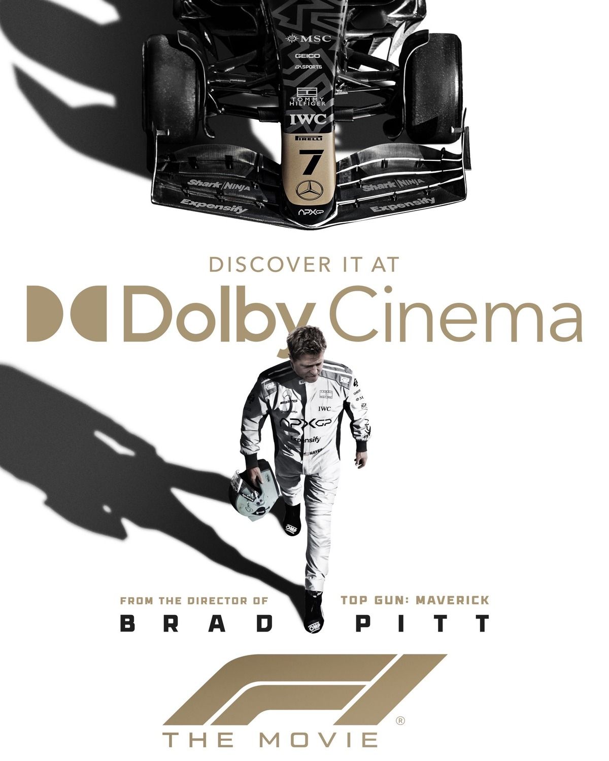 Official Dolby poster for Joseph Kosinski's F1, starring Brad Pitt