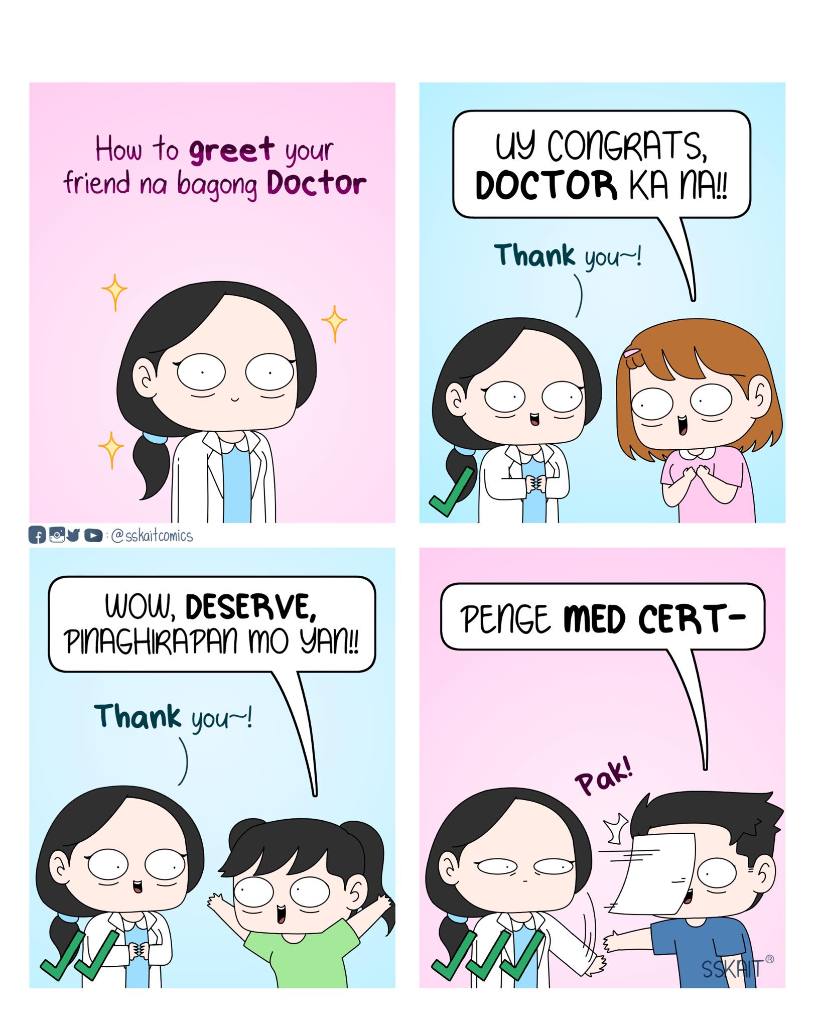 Sskait - How to properly greet your friend na bagong doctor 😌😆 Congrats ...