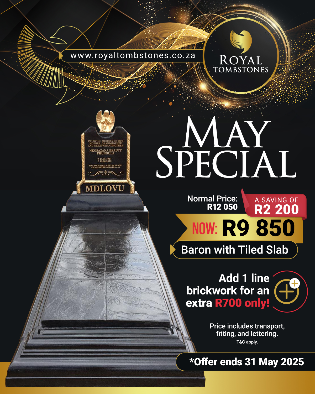 Royal - 💥 May Special 💥 Royal Tombstones is pleased to offer an ...