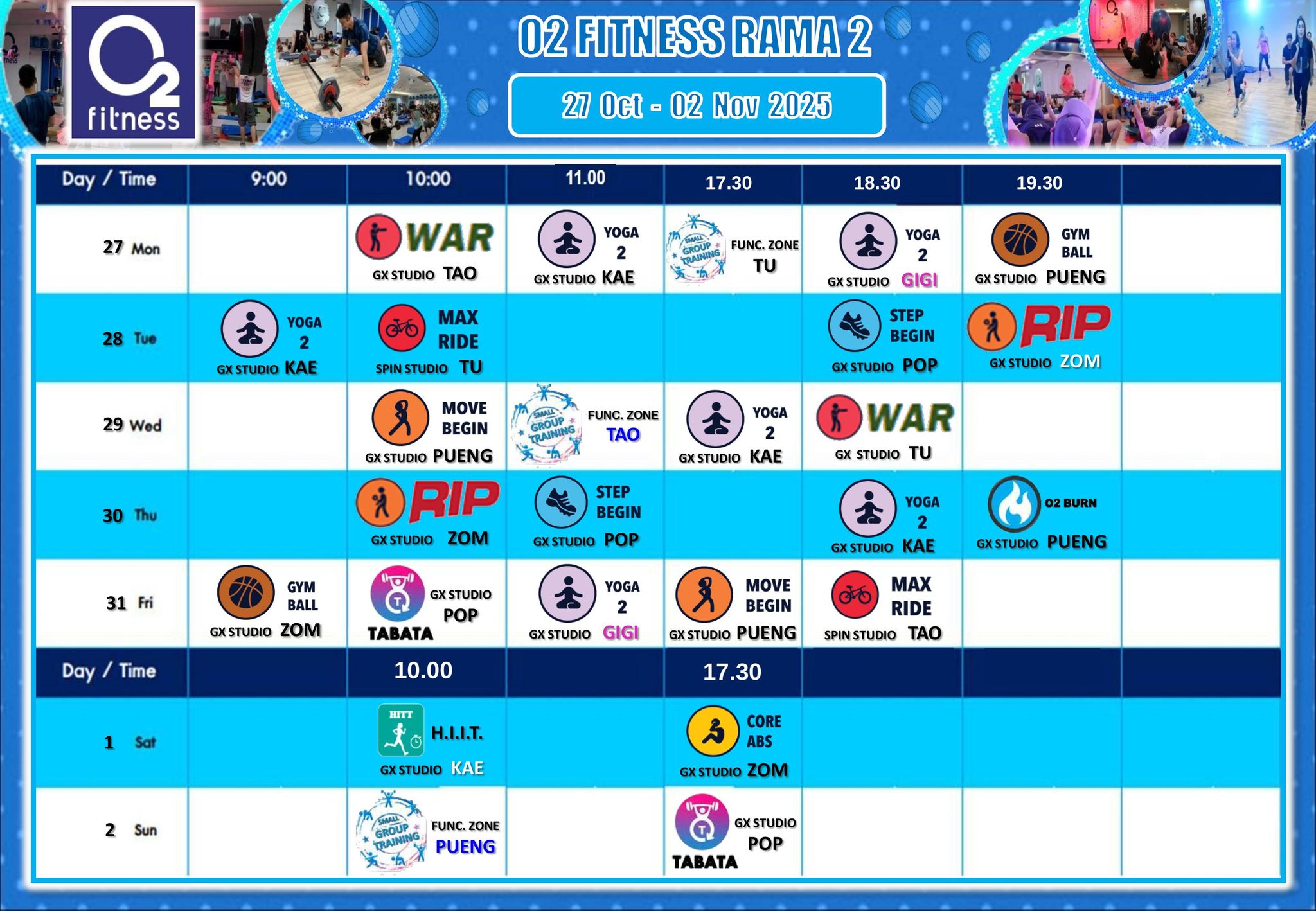 O2 - 📅 อัปเดตตารางคลาสใหม่! ตารางคลาสออกกำลังกาย O2 Fitness สาขาพระราม ...
