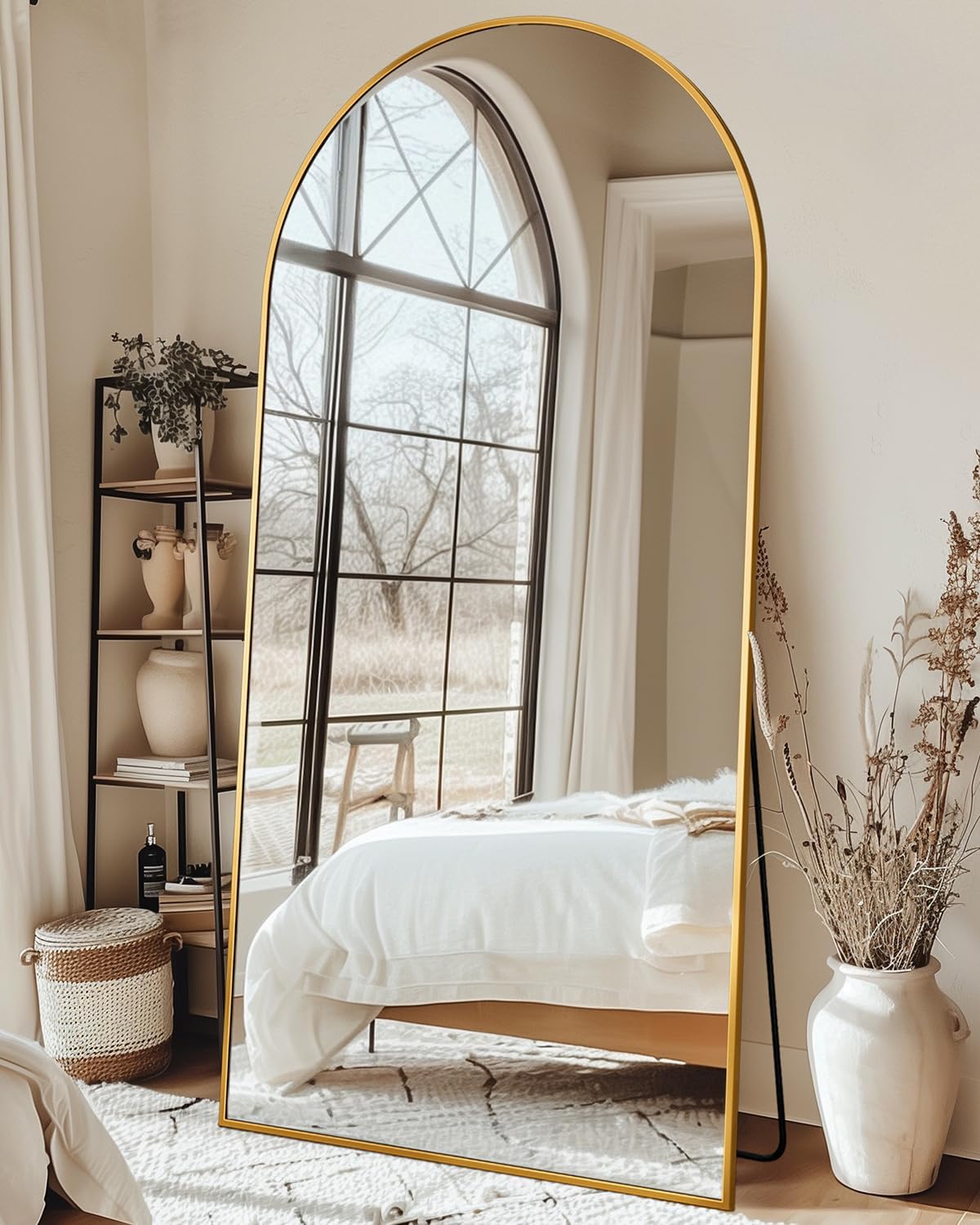 TinyTimes Arched Full Length Mirror - 71x30 Inch Gold Floor Mirror, Freestanding Or Wall Mount