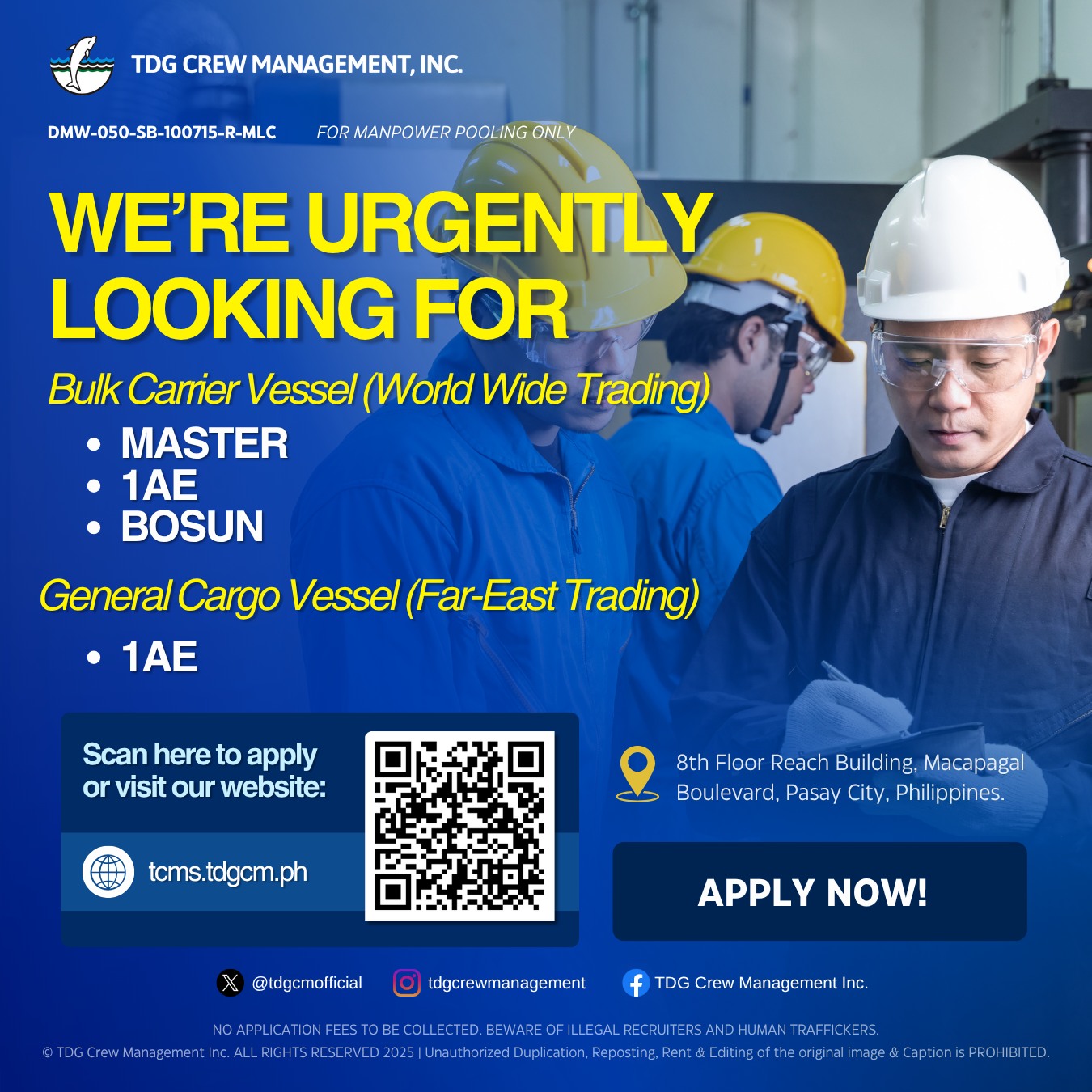 TDG - 🌊 We’re Hiring! Bulk Carrier Vessel (Worldwide Trading) - Master ...