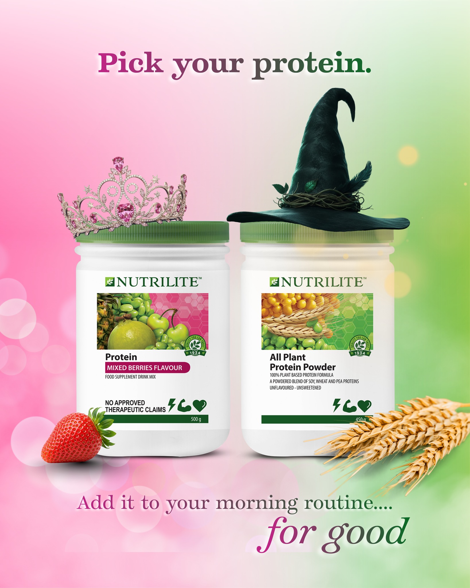 Two Nutrilite™ proteins. Two moods. ? Mixed Berries — soy protein 