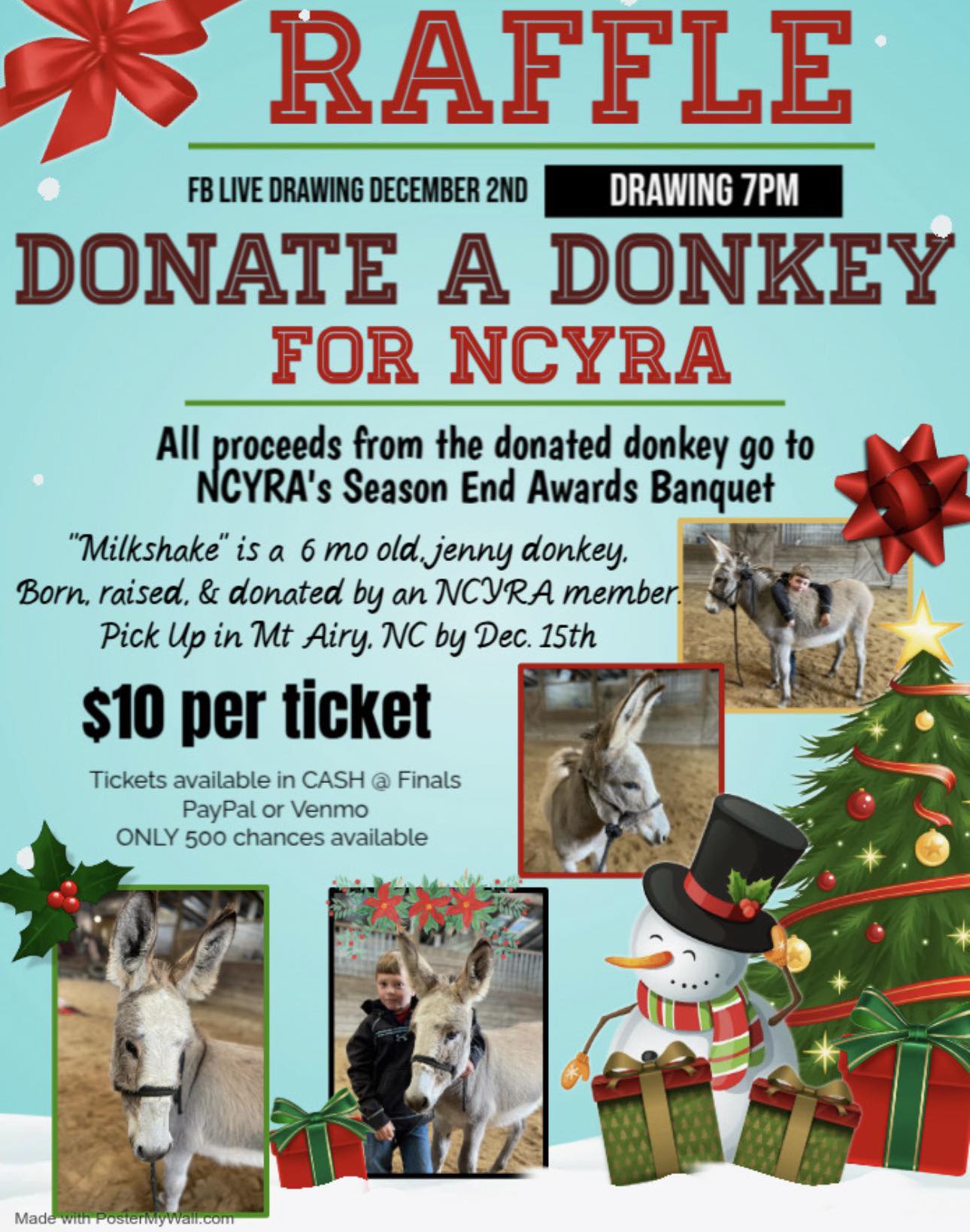 North - Donkey Raffle Information!!!! 2025 Donkey Donation When Hawk ...