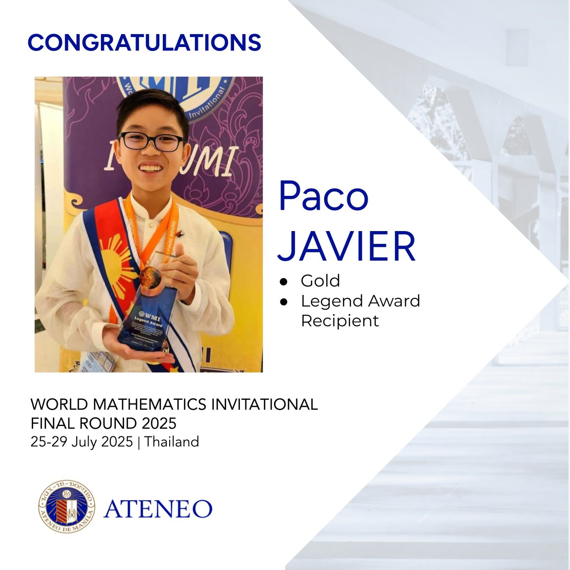 Ateneo - Representing the Philippines, AJHS mathlete Paco Javier (9 ...