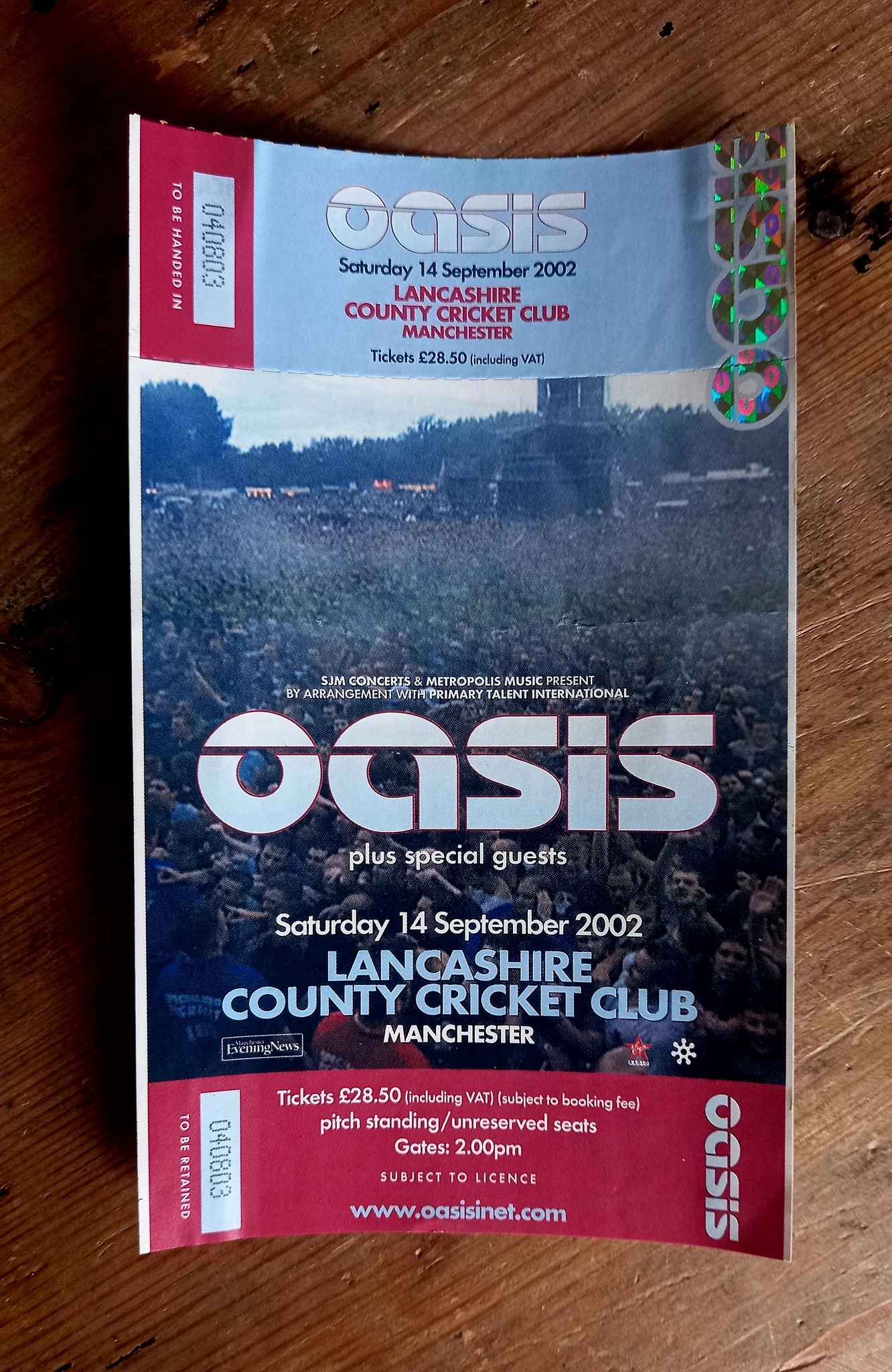 Oasis concert ticket and poster from September 14th 2002