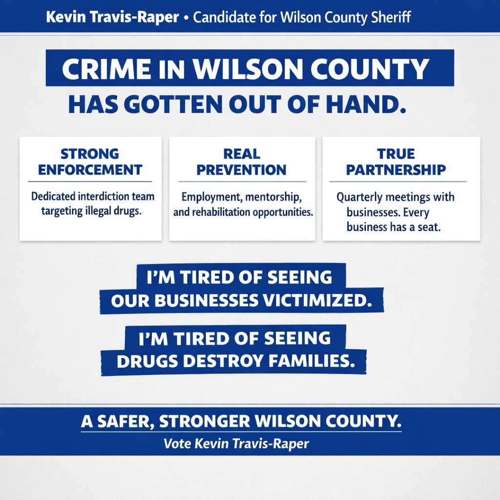 Kevin - Crime in Wilson County has gotten out of hand. Drugs are ...