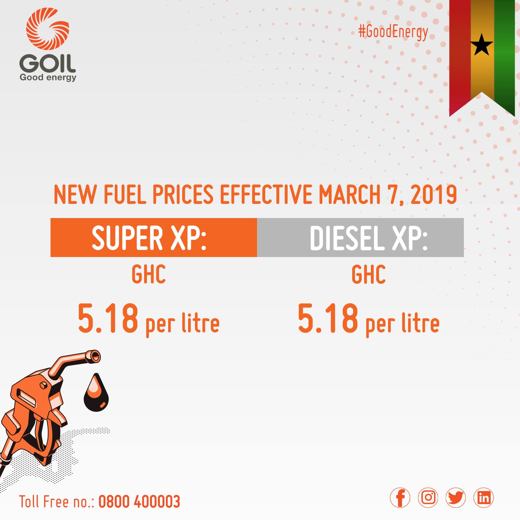 GOIL - NEW FUEL PRICES EFFECTIVE MARCH 7, 2019 SUPER XP: ghc 5.18 per ...