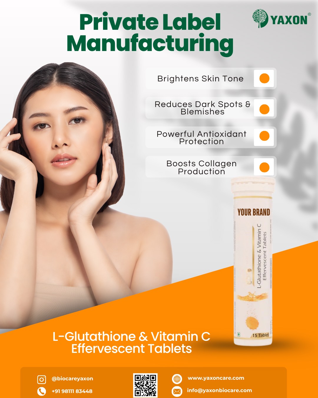 Enhance your skincare brand with our l-glutathione & vitamin c effervescent tablets. perfect for brightening skin, reducing blemishes, and boosting collagen naturally. private label manufacturing available — launch your brand today! 🌿✨ #