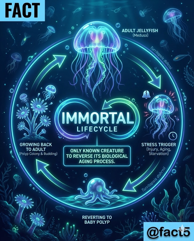 FACT - 🪼 The immortal jellyfish can literally reverse its... | Facebook