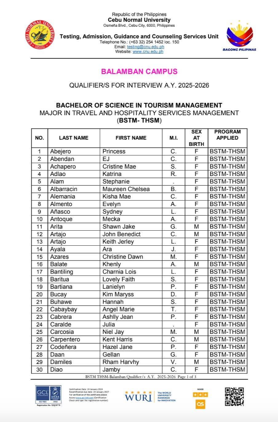 Cebu - ANNOUNCEMENT 👀👀👀 Posting here the results of the CNUB entrance ...