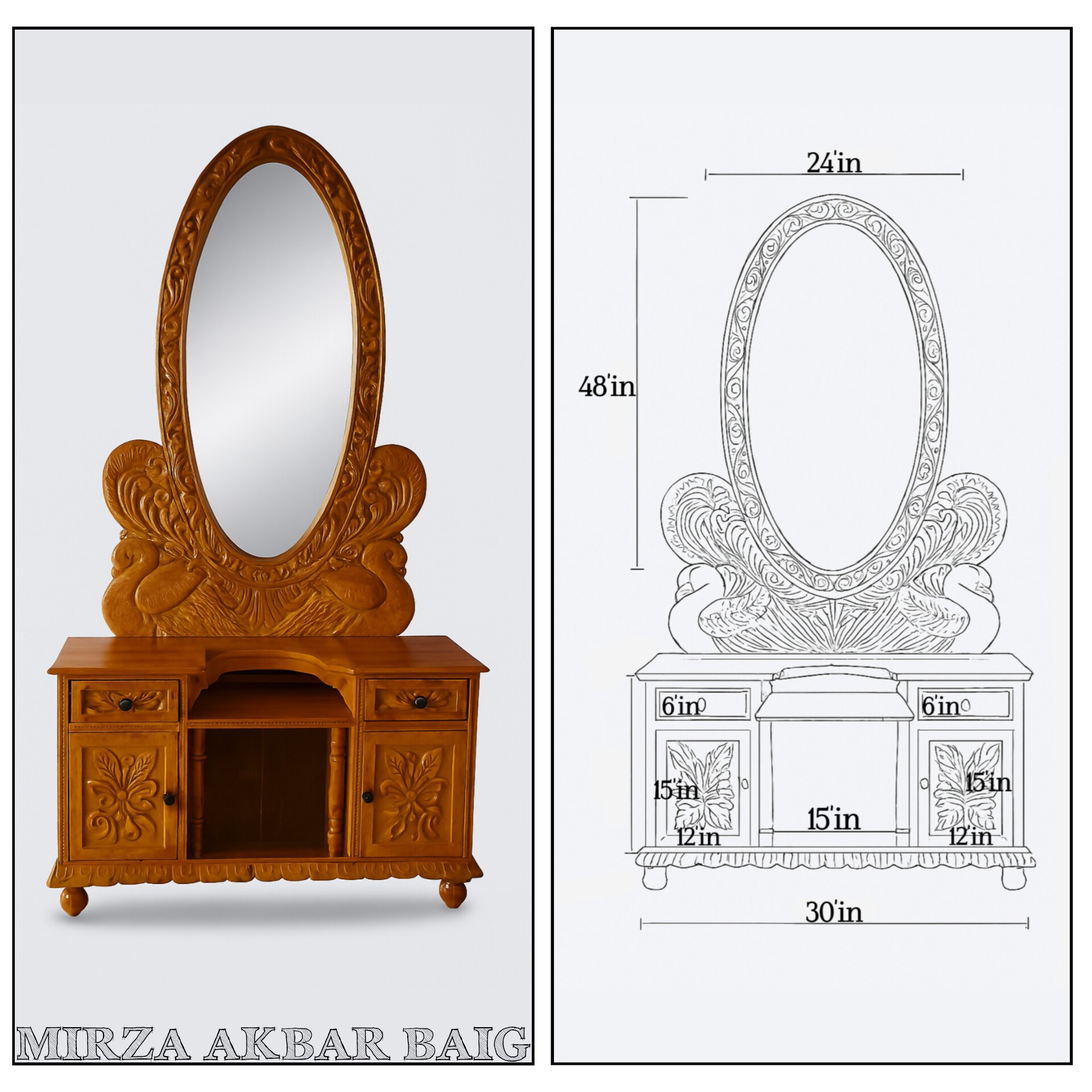 oval dressing table design Wooden with Mirror – Handcrafted Storage Cabinet – 48x30 inches Athleta Black White Stripe Traditional black core collection Size:62 ( $20 will be added ) adding charm and sophistication
