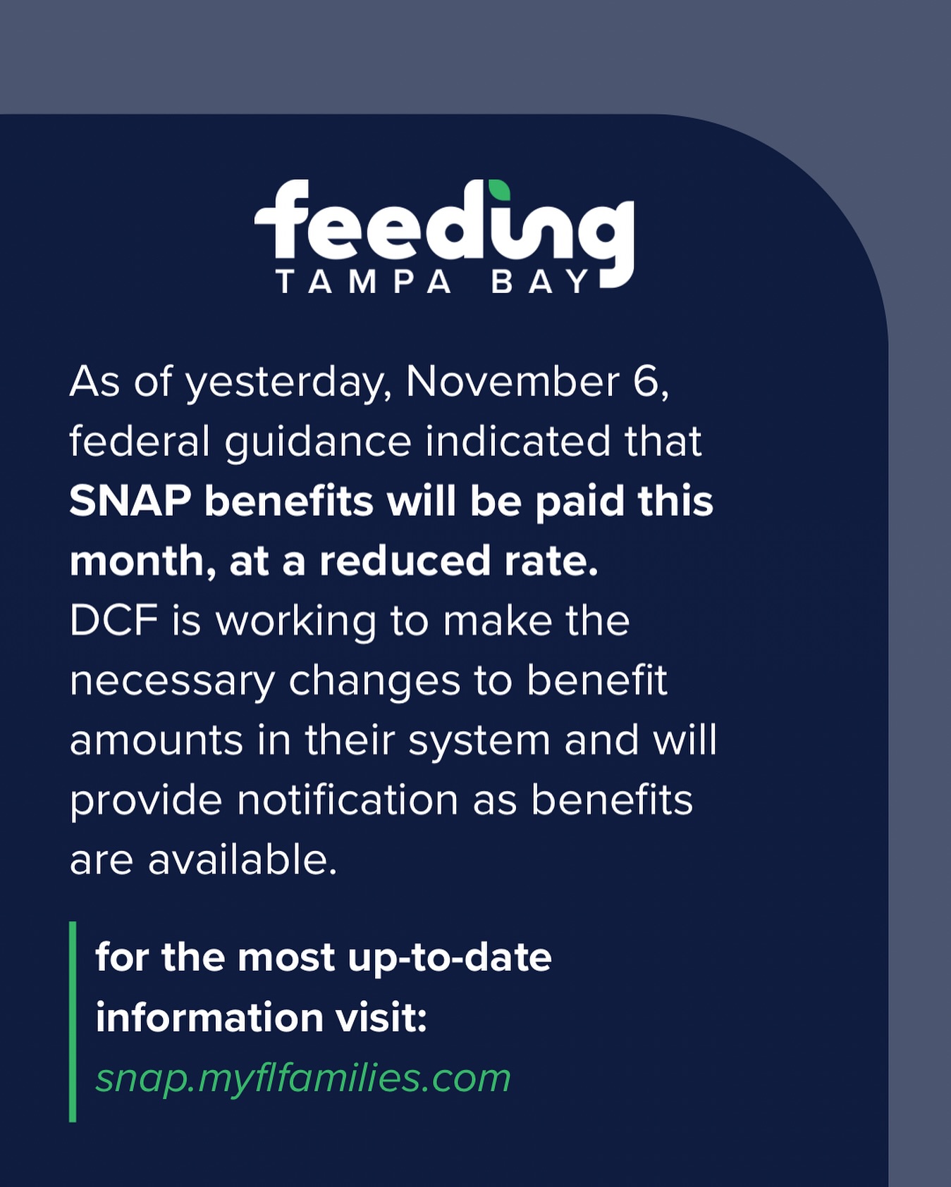 Feeding - 📰 Update: Partial SNAP benefits will be paid this month. DCF ...