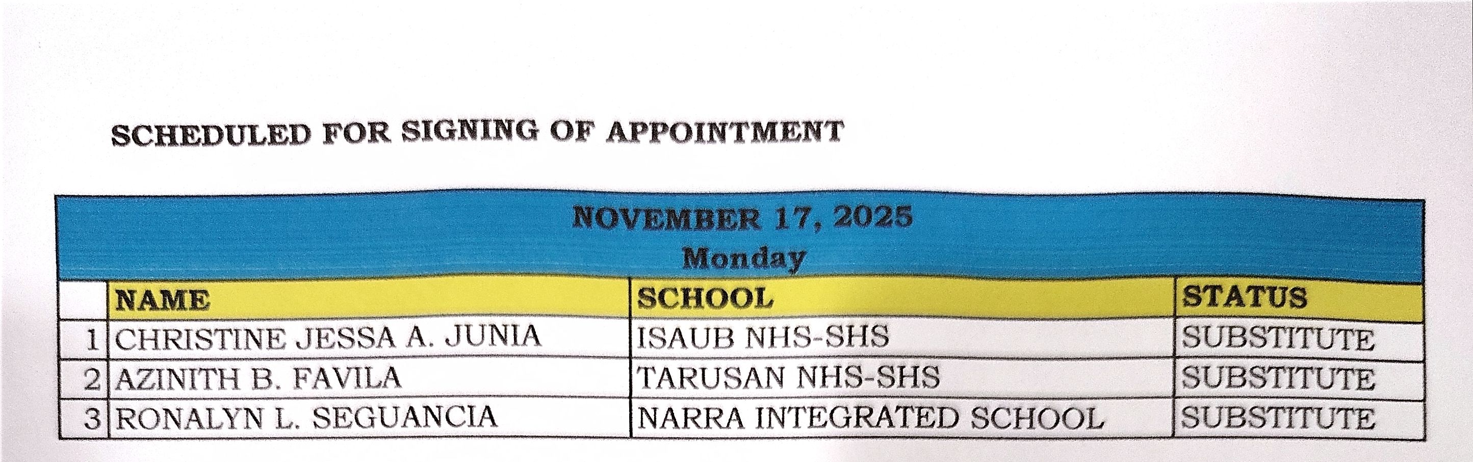 SDO - November 13, 2025 ATTENTION to all Teachers listed below, kindly ...