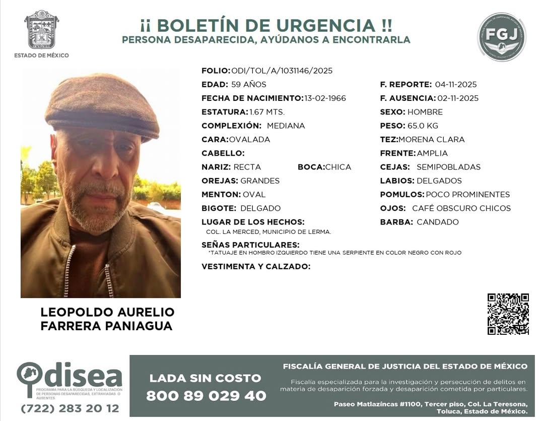 🚨¡Se solicita ayuda para localizar a Leopoldo Aurelio Farrera