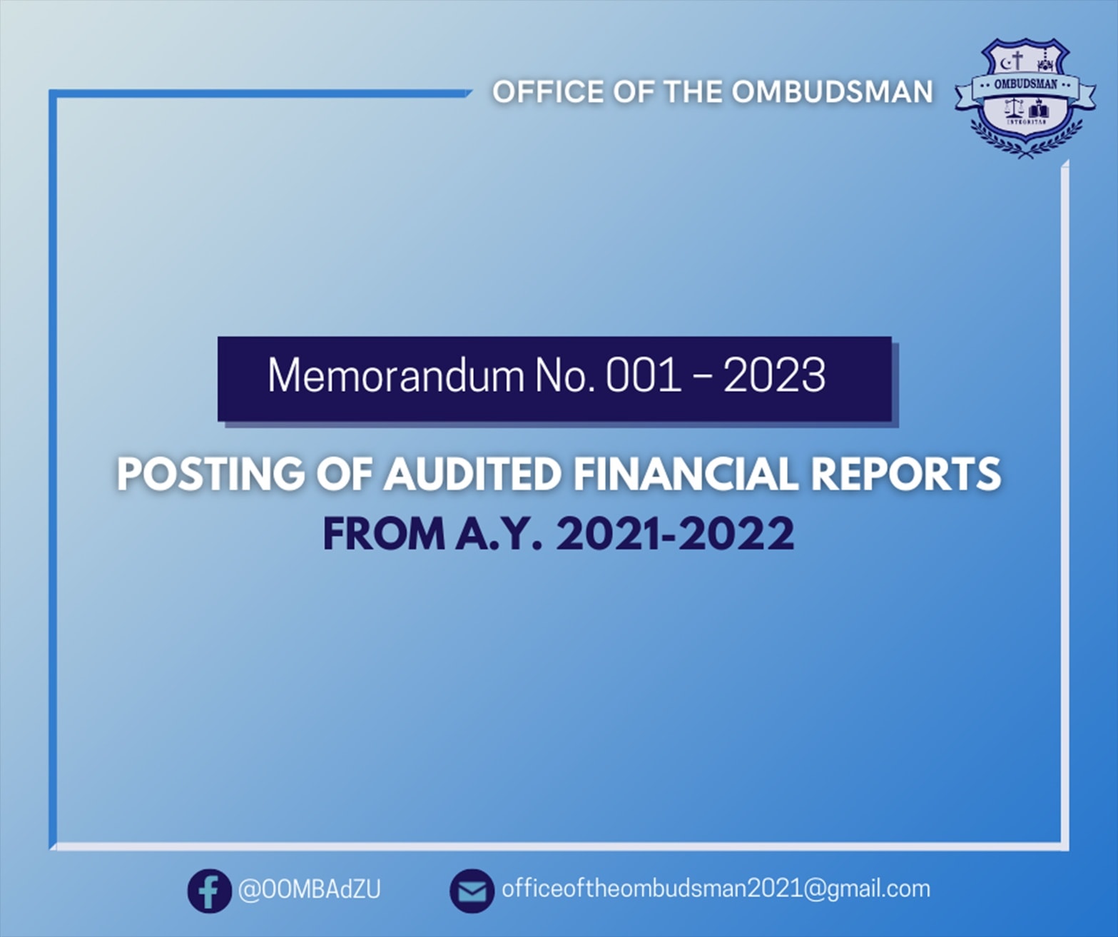 l MEMORANDUM NO. 001-2023... - Office of the Ombudsman - OOMB