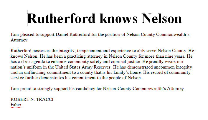 Daniel Rutherford, Nelson Co Commonwealth's Attorney