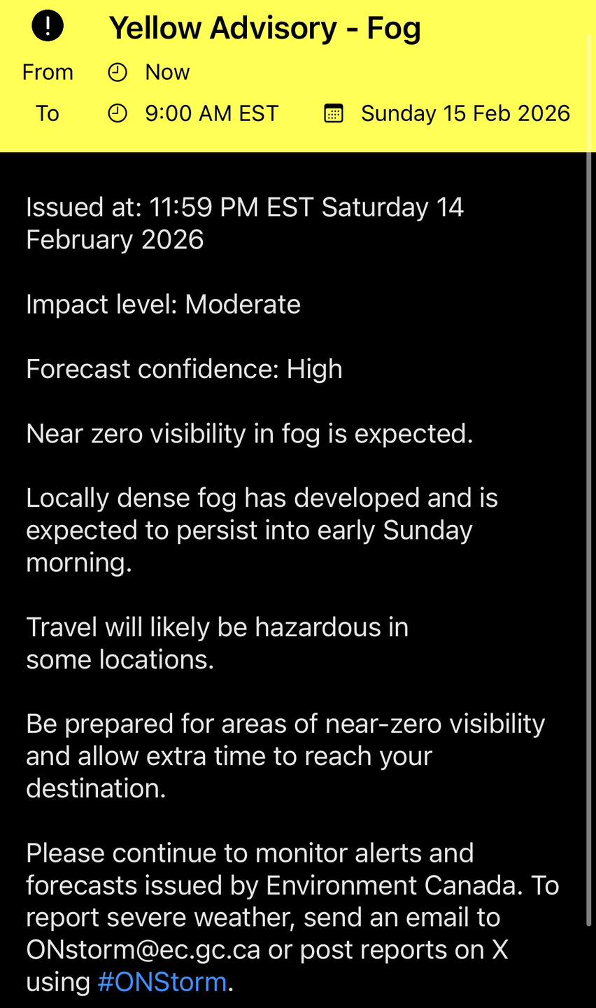 Niagara_411 - 🟡 Fog Advisory | Facebook