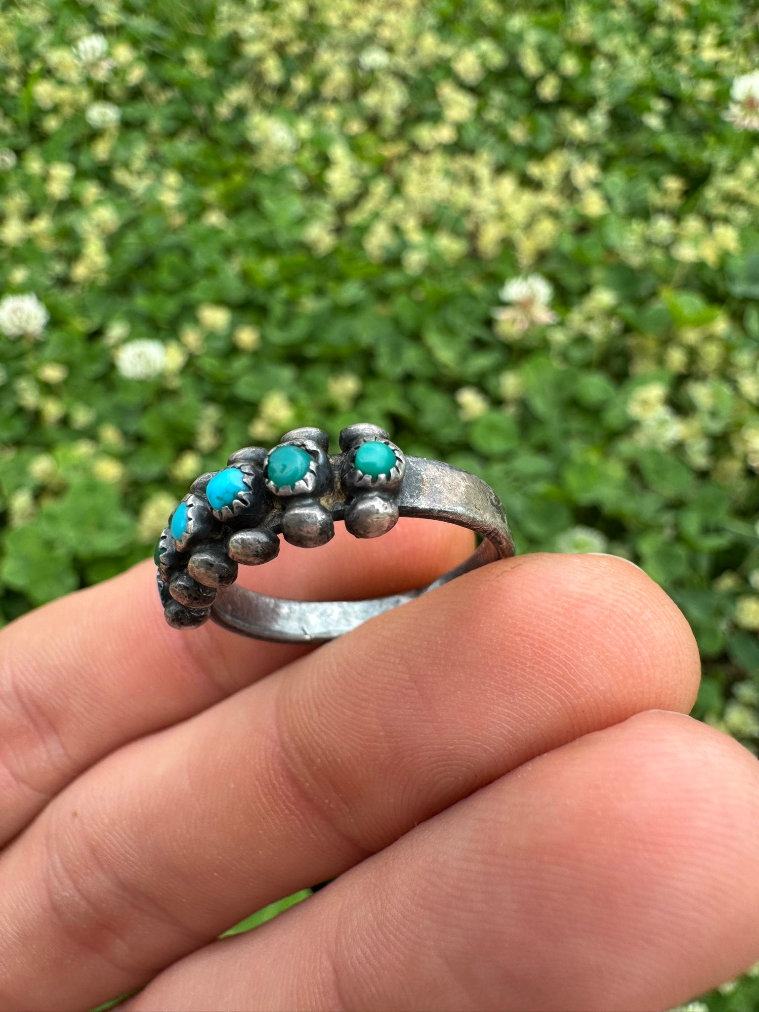 Vintage Fred Harvey era turquoise snake eye ring for sale