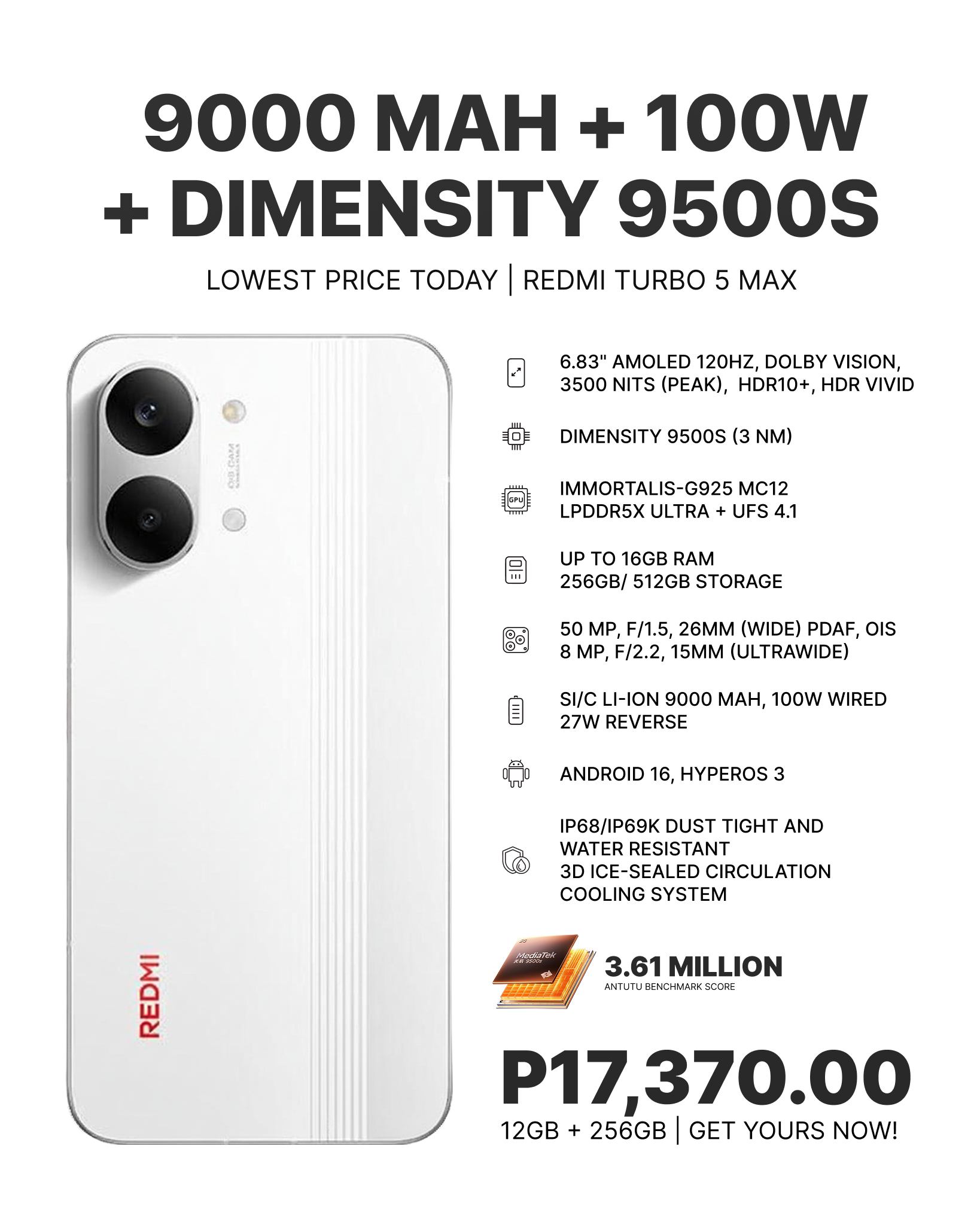 PRE ORDER! REDMI TURBO 5 MAX 12+256 @23,000 (BLACK,WHITE) 16+512
