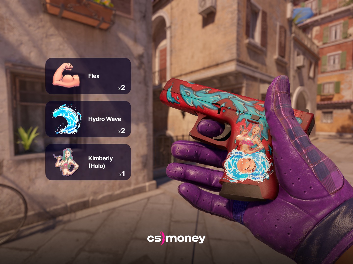 Cs.money - Skin:👉 Glock-18 Water Elemental Stickers: 👉 2x Flex 👉 2x ...