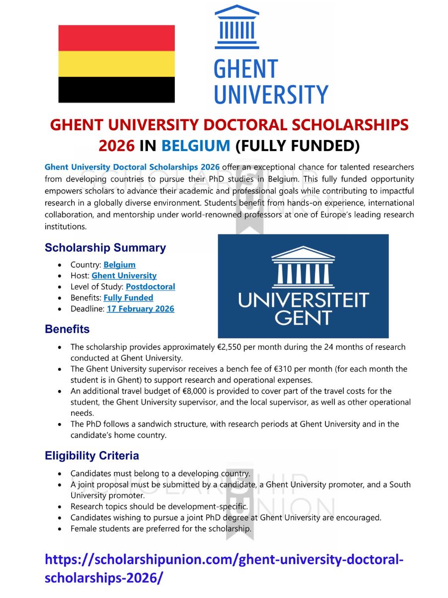 Scholarship - Ghent University Doctoral Scholarships 2026 in Belgium ...