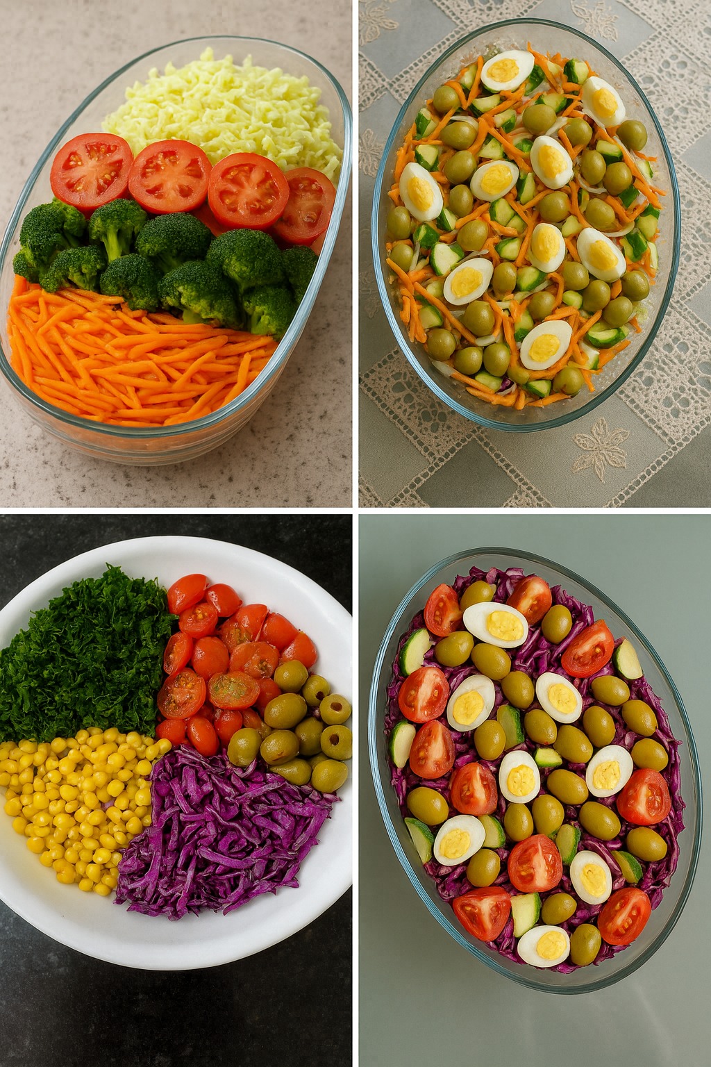 Receitas - 4 Opções de saladas deliciosas 😍🥗🥕🥦🍅⤵️ Brócolis, cenoura ...