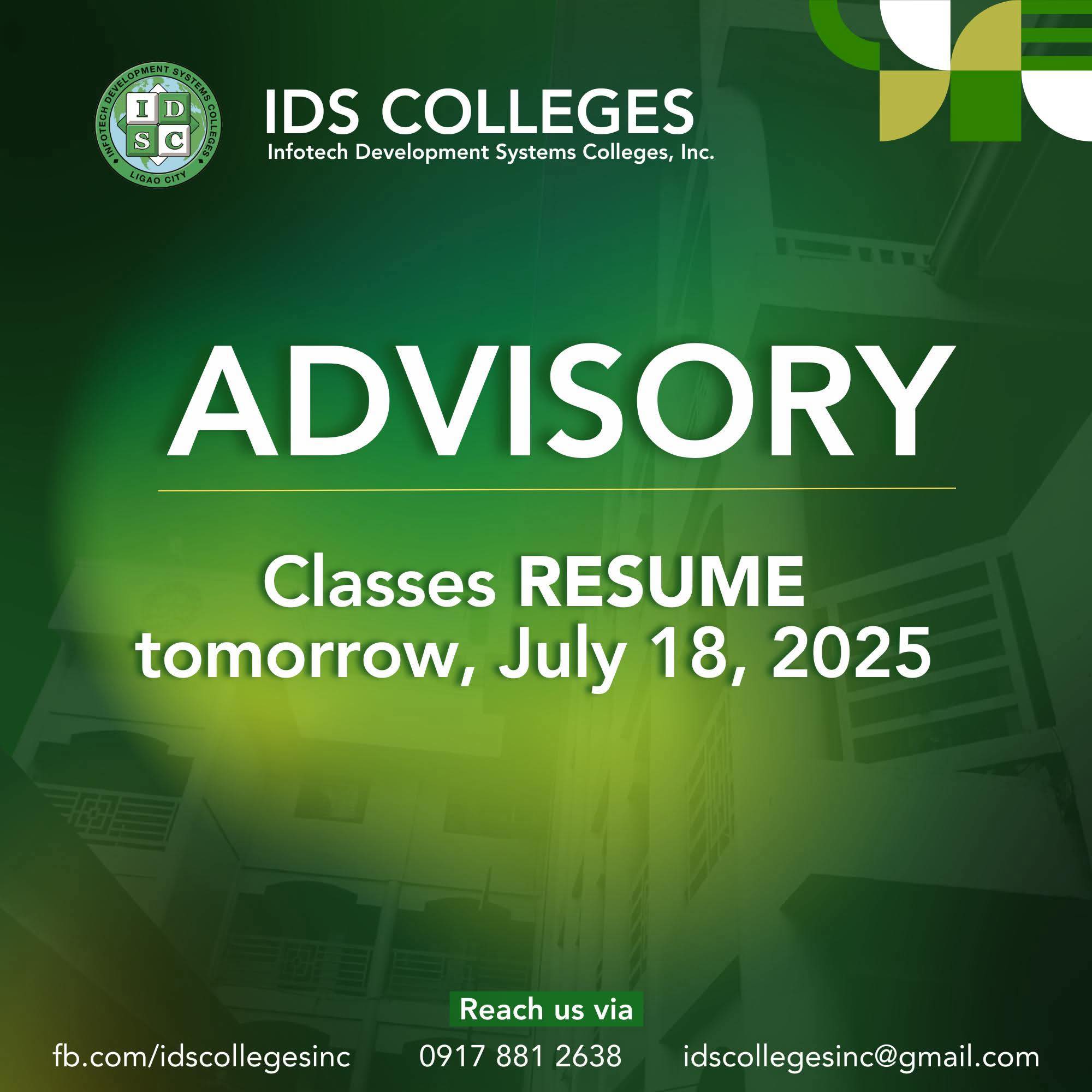📣 ADVISORY In accordance with the... - IDS Colleges, Inc. | Facebook