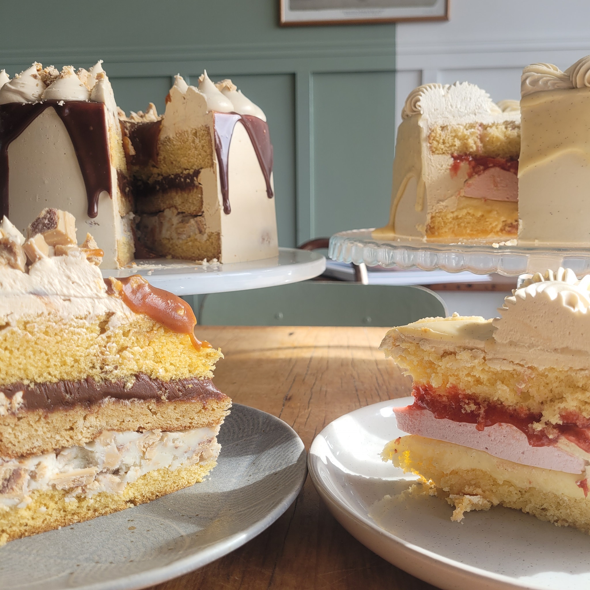 The Cake - Today's cakes by the slice- On the left: vanilla and kit kat ...