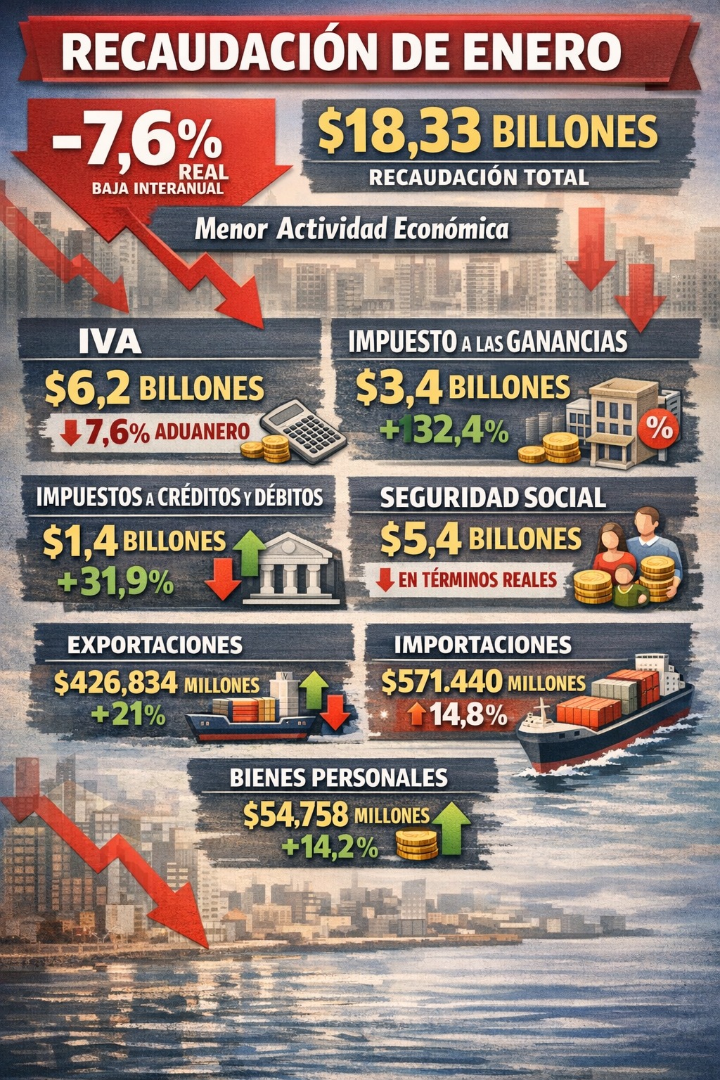 LaVerdad - #ECONOMIA La recaudación tributaria de enero cayó un 7,6% ...