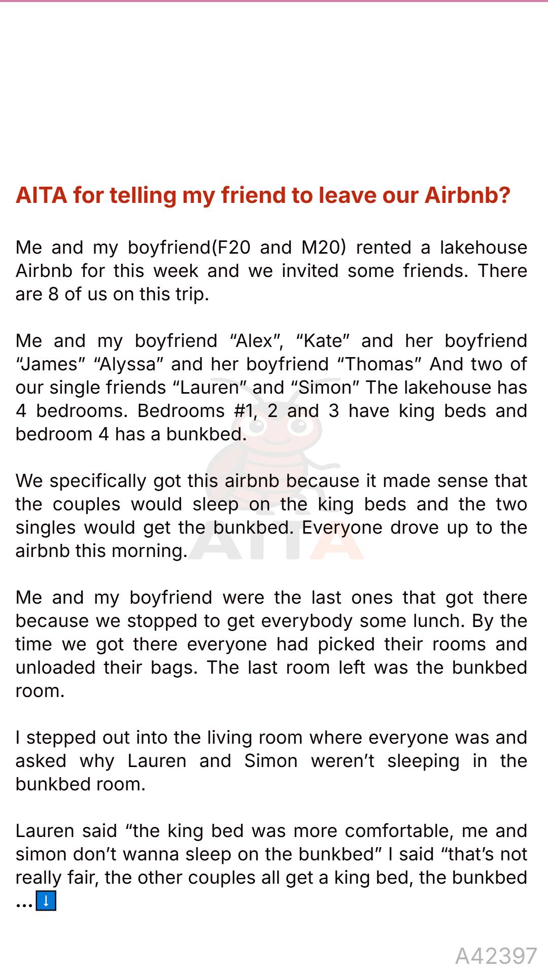 Voice - 🙊 🎐 AITA for telling my friend to leave our Airbnb? | Facebook