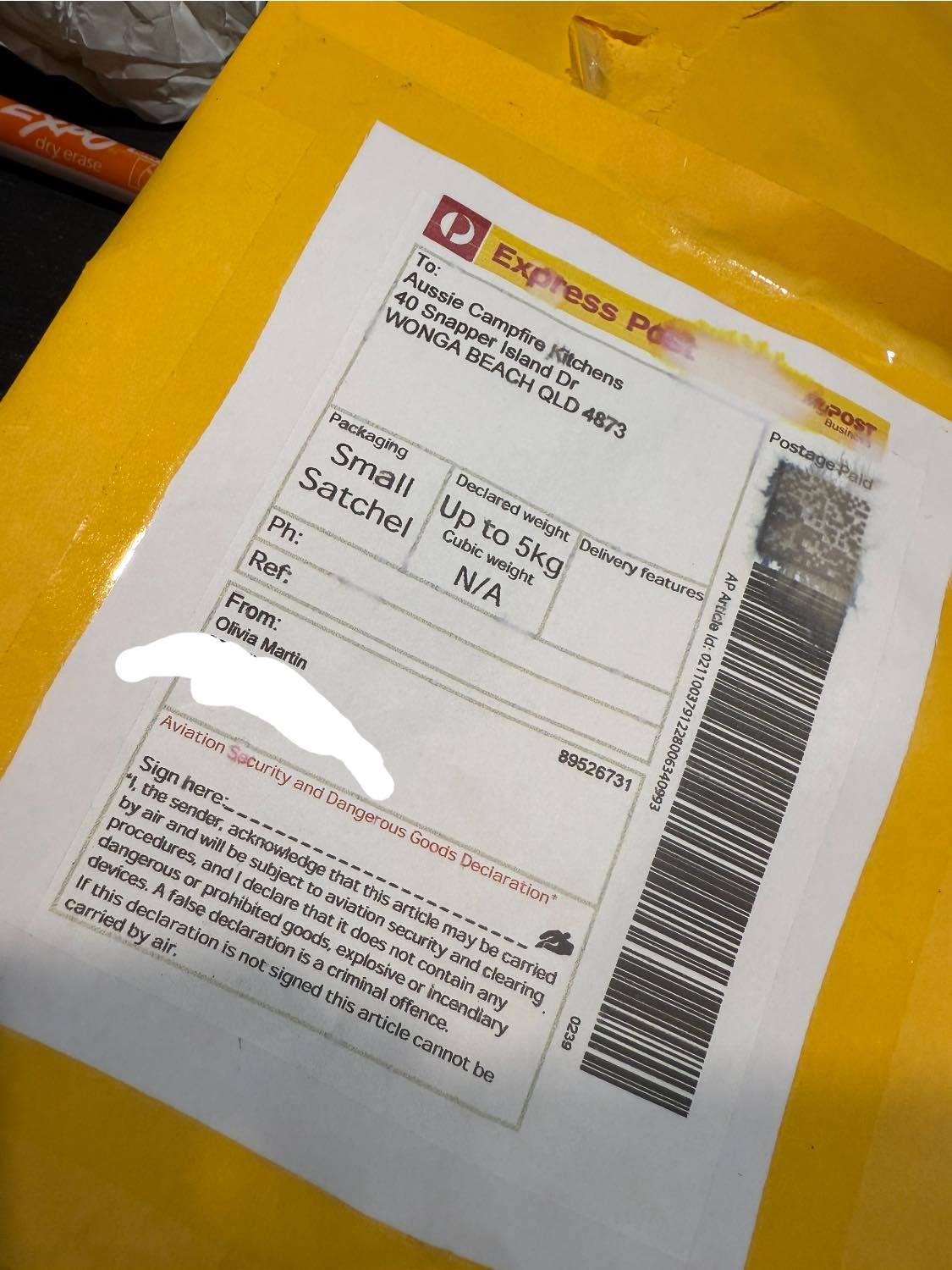 Lost package on Lorraine St in Radcliff with name Olivia L