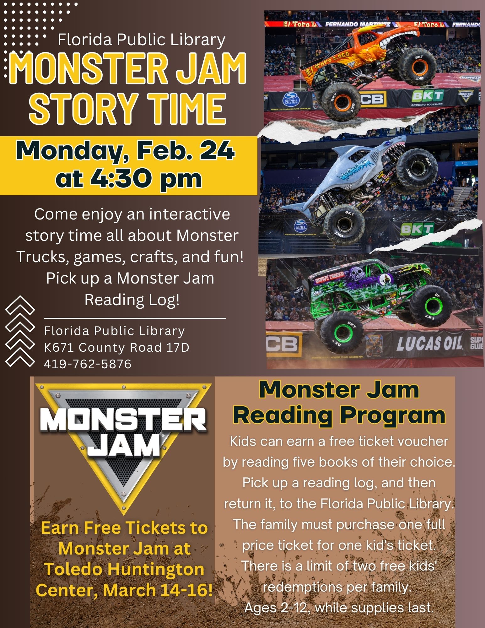 Monster Jam Story Time at Florida Public Library