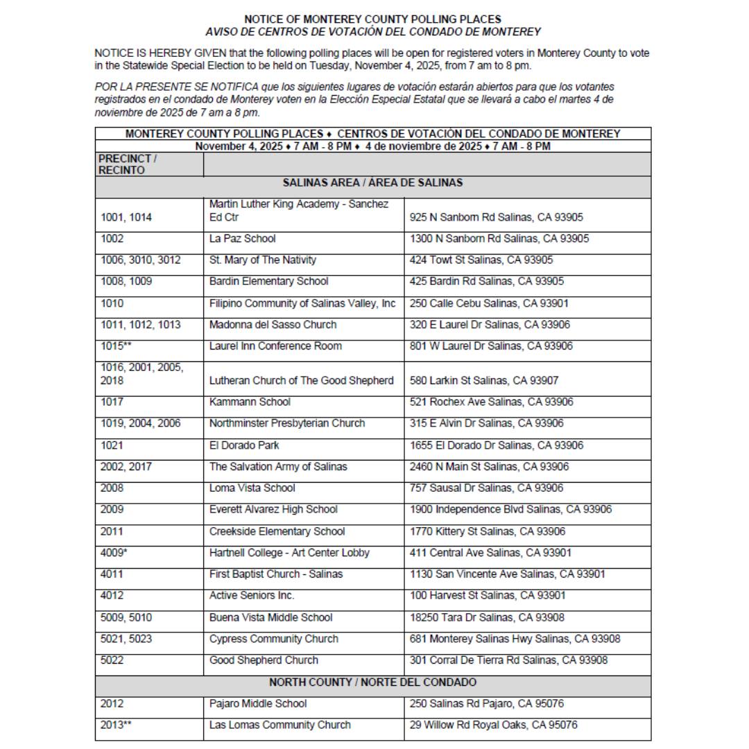 The official list of polling... - Monterey County Elections | Facebook