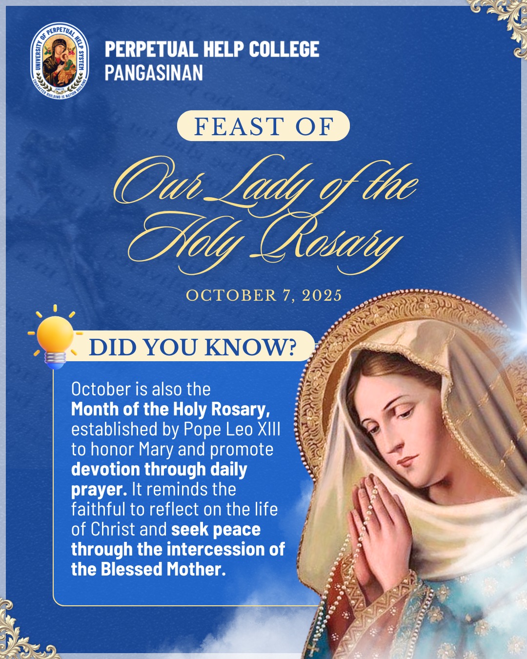 Perpetual - October 7 is the Feast of Our Lady of the Holy Rosary ...