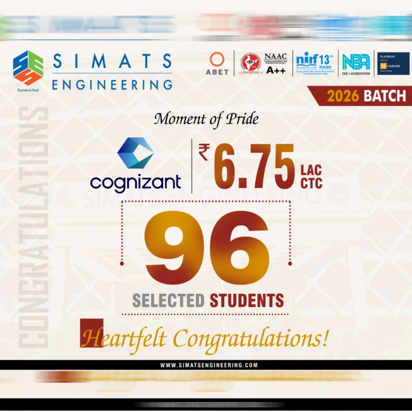 Simats - We are delighted to announce that 96 students from the 2026 ...